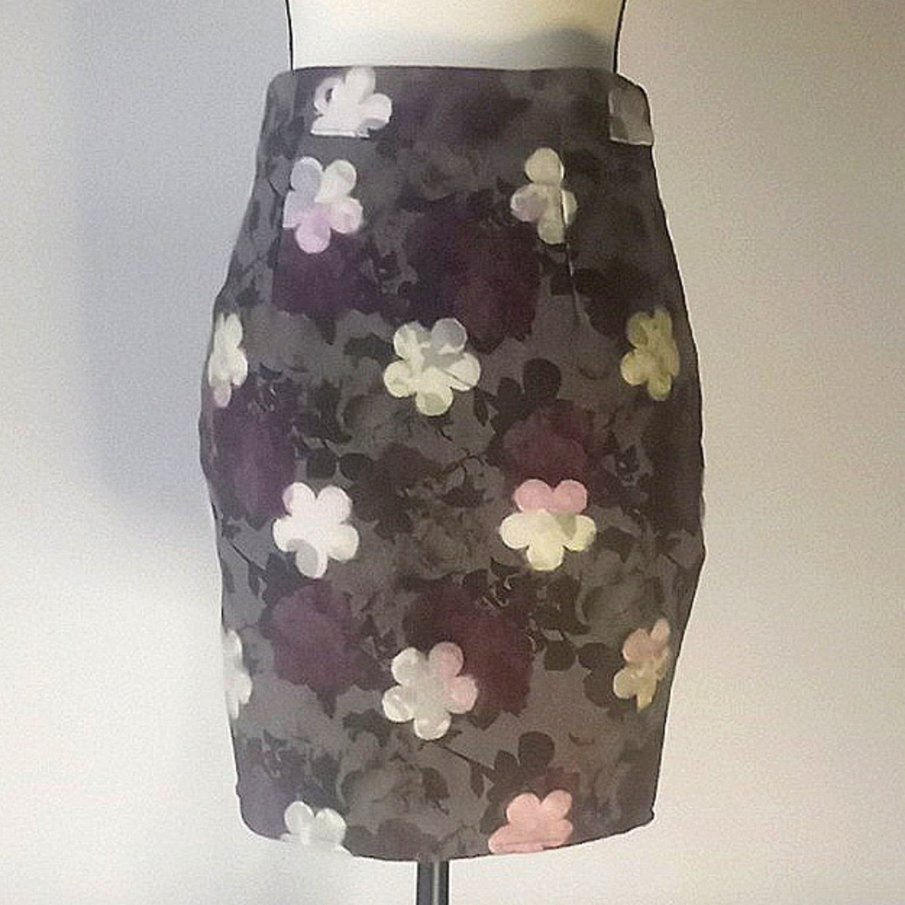 Women's Wool Pencil Skirt Floral Print Small